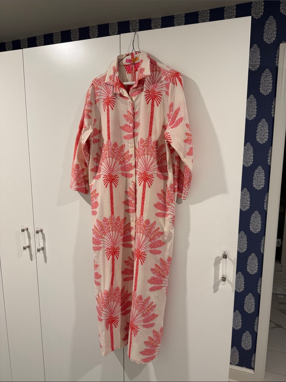 Vilagallo Cream Trench Coat with Coral Pink Floral Print